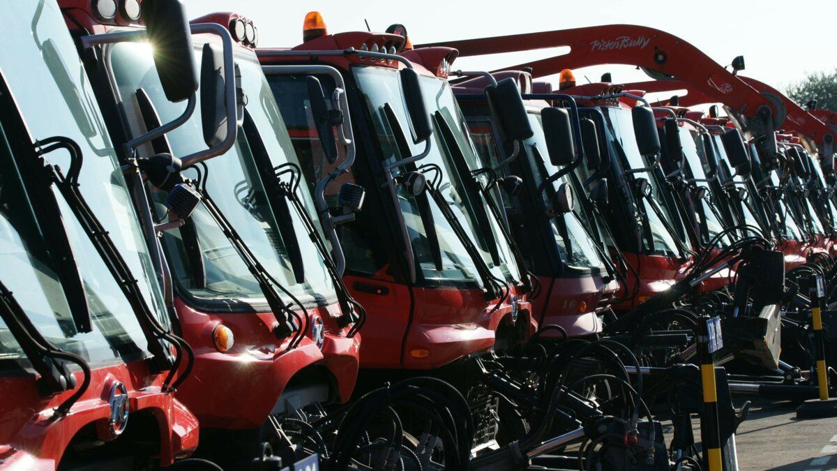Fleet of PistenBully groomers in the lot